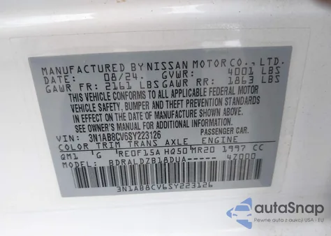 2025 Nissan Sentra Sv from USA, damaged, VIN 3N1AB8CV6SY223126